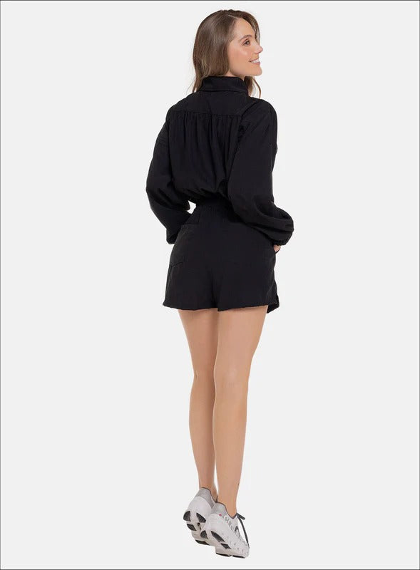Enterizo casual color negro para mujer, marca BABALÚ, referencia 111983, vista trasera. Compra al por mayor en babalu.com.co en COP.