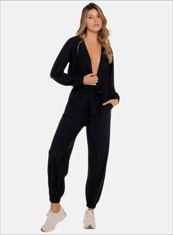 Enterizo casual color negro para mujer, marca BABALÚ, referencia 111993, vista frontal. Compra al por mayor en babalu.com.co en COP.
