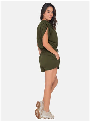 Enterizo casual color verde para mujer, marca BABALÚ, referencia 111183, vista lateral. Compra al por mayor en babalu.com.co en COP.