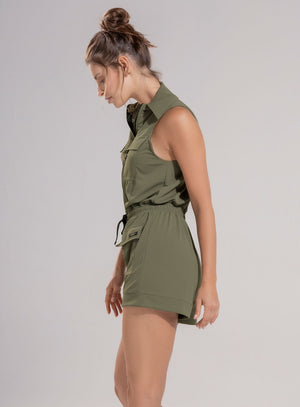 Enterizo casual color verde para mujer, marca BABALÚ, referencia 112253, vista lateral. Compra al por mayor en babalu.com.co en COP.