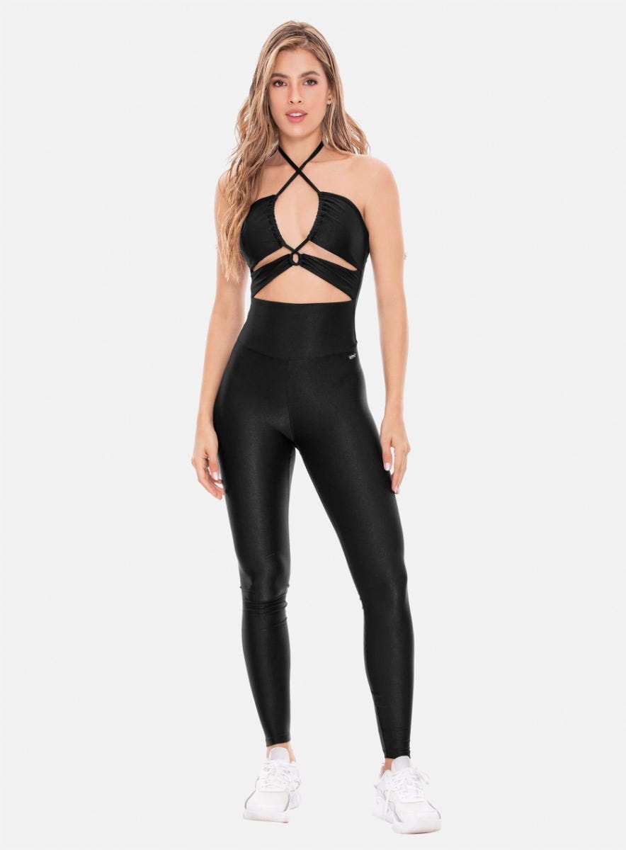 Enterizo deportivo color negro para mujer, marca BABALÚ, referencia 107383, vista frontal. Compra al por mayor en babalu.com.co en COP.