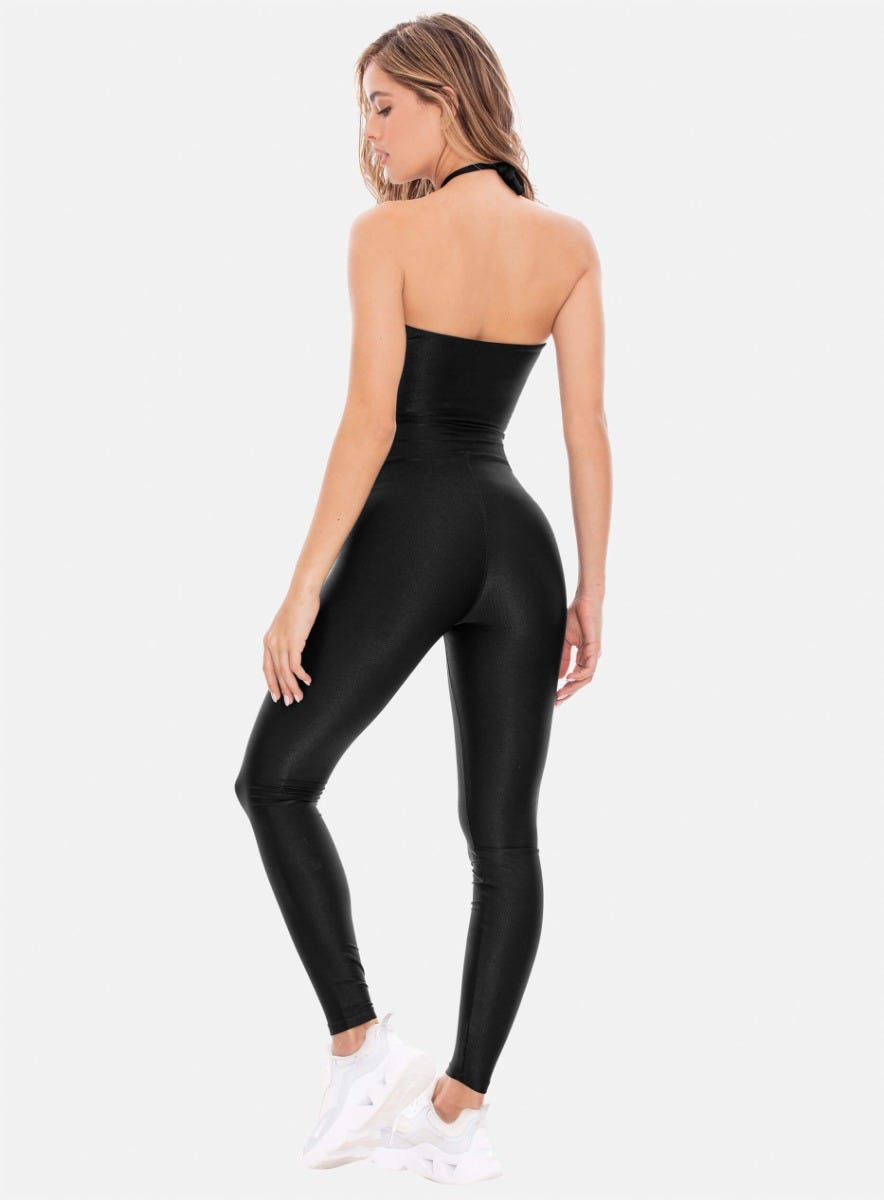 Enterizo deportivo color negro para mujer, marca BABALÚ, referencia 107383, vista trasera. Compra al por mayor en babalu.com.co en COP.