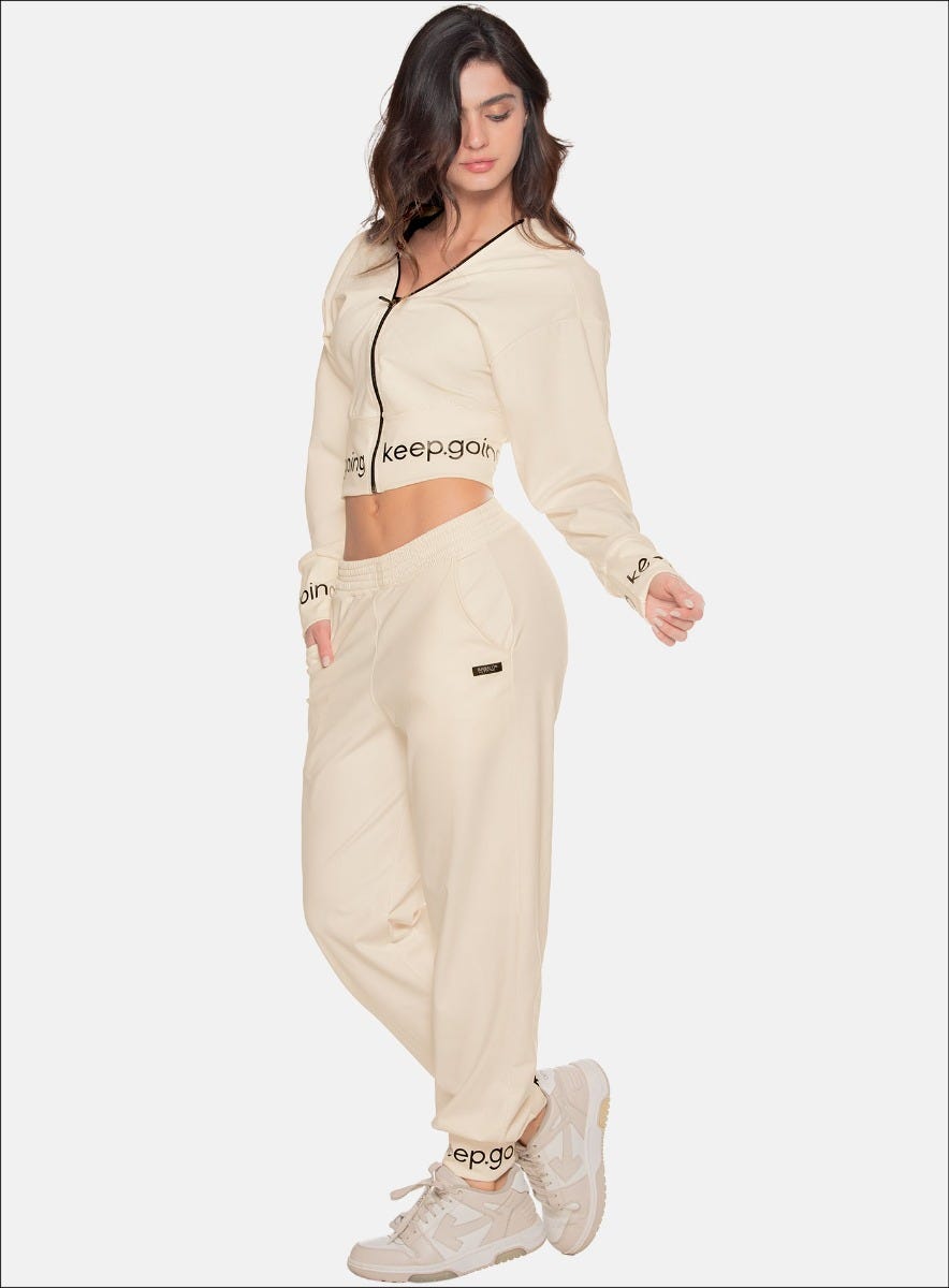Jogger deportivo color marfil para mujer, marca BABALÚ, referencia 109473, vista frontal. Compra al por mayor en babalu.com.co en COP.