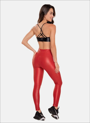 Leggins apariencia color rojo para mujer, marca BABALÚ, referencia 90883, vista trasera. Compra al por mayor en babalu.com.co en COP.
