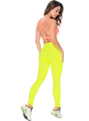 Leggins deportivo color amarillo neon para mujer, marca BABALÚ, referencia 80003, vista trasera. Compra al por mayor en babalu.com.co en COP.