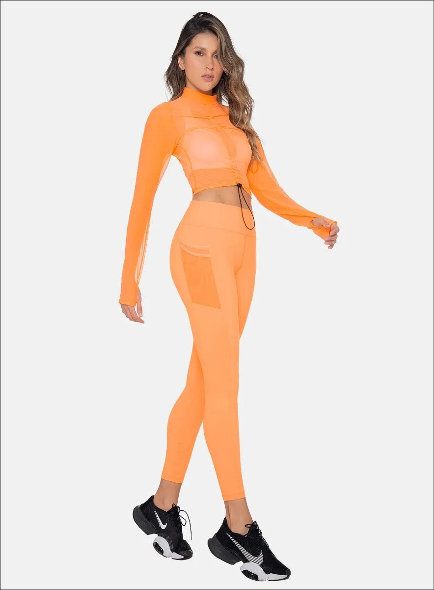 Leggins deportivo color mandarina para mujer, marca BABALÚ, referencia 111293, vista frontal. Compra al por mayor en babalu.com.co en COP.