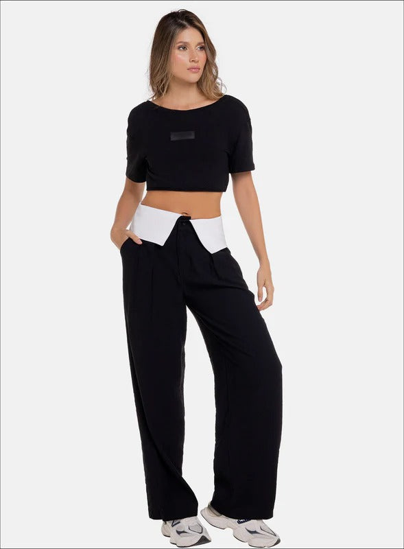 Pantalon casual color negro para mujer, marca BABALÚ, referencia 112043, vista frontal. Compra al por mayor en babalu.com.co en COP.