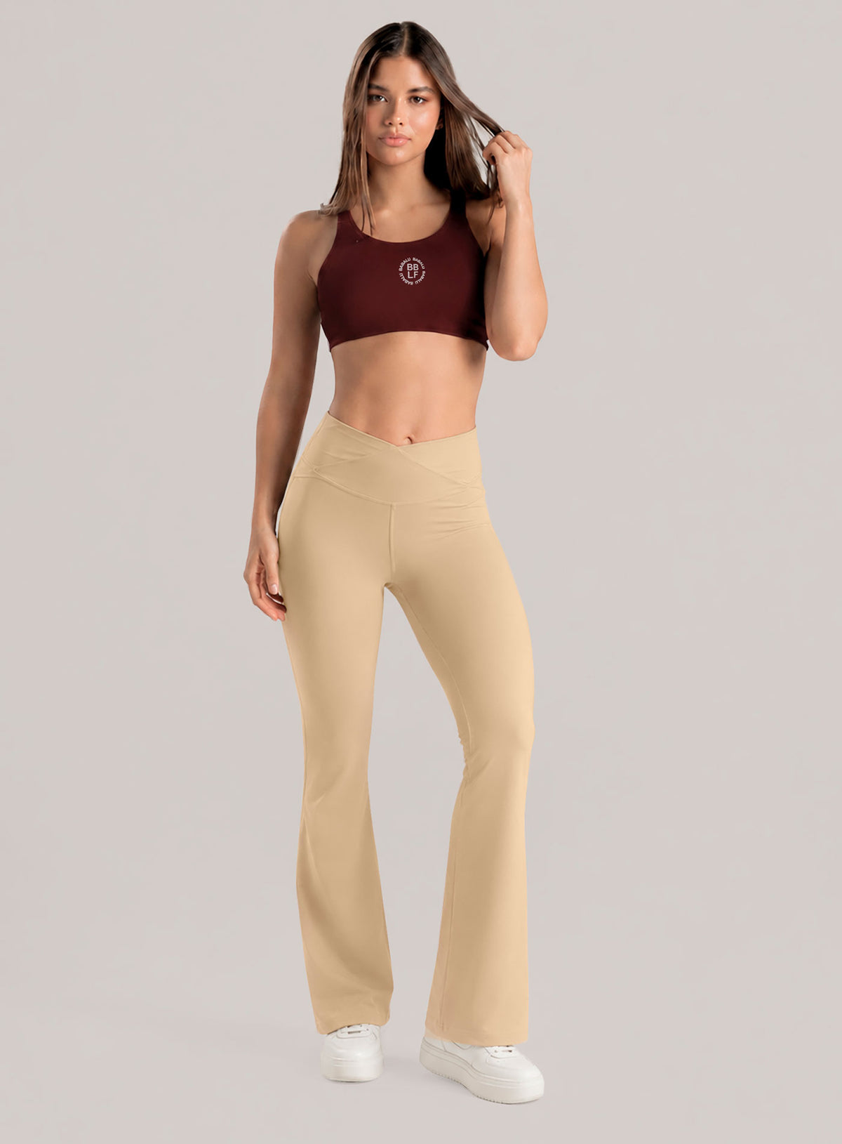 Pantalon tela color beige para mujer, marca BABALÚ, referencia 114673, vista frontal. Compra al por mayor en babalu.com.co en COP.