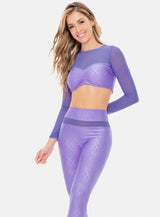 TOP DEPORTIVO MUJER MANGA LARGA EN TELA JACQUARD CON RECOGIDO EN BUSTO TALLA S - M