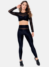 LEGGINS DEPORTIVO MUJER EN TELA JACQUARD CON CORTES EN TELA SEMI TRANSPARENTE TALLA ÚNICA