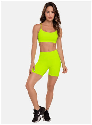 Short deportivo color amarillo neon para mujer, marca BABALÚ, referencia 91513, vista frontal. Compra al por mayor en babalu.com.co en COP.