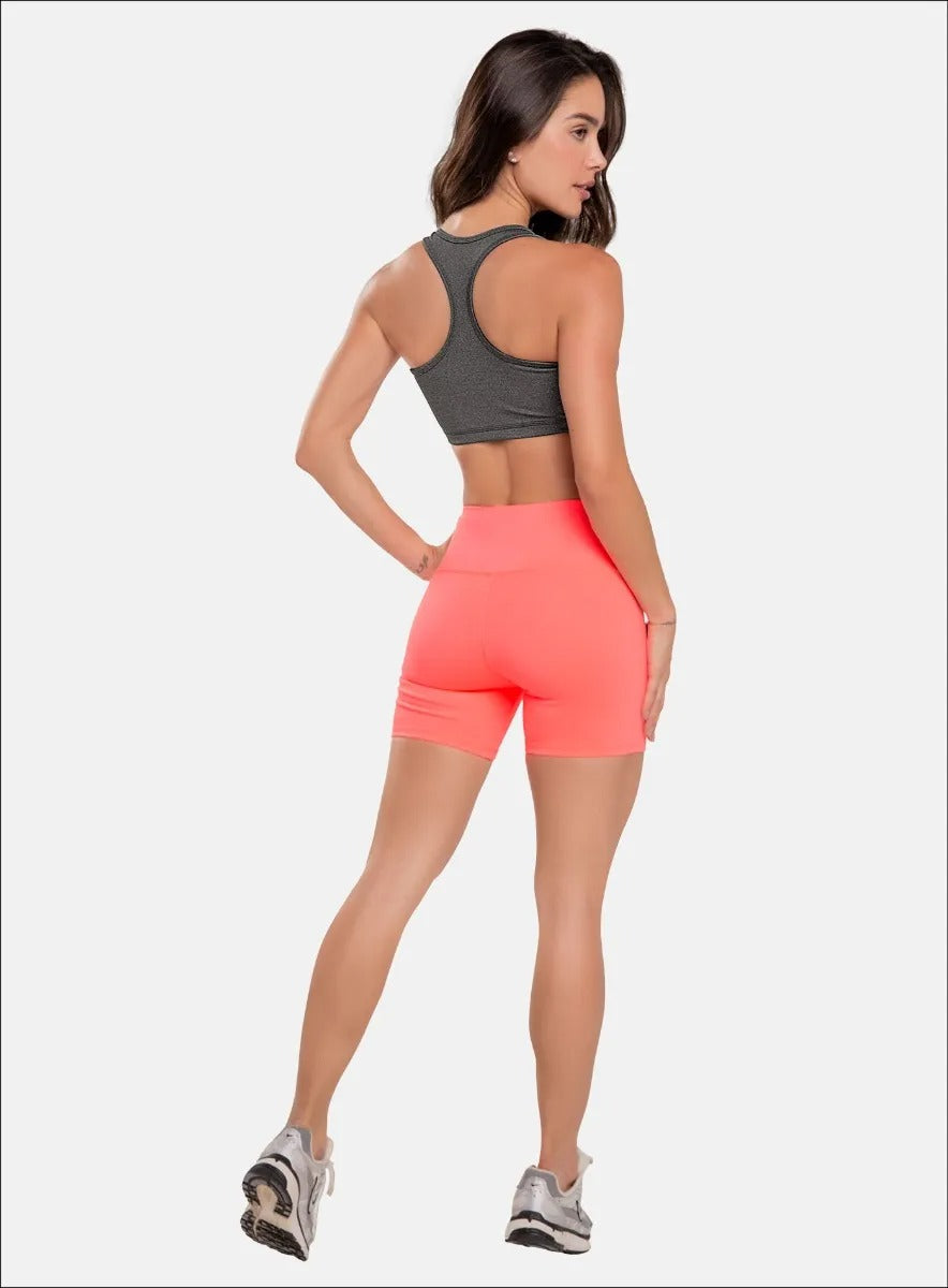 Short deportivo color coral para mujer, marca BABALÚ, referencia 91513, vista trasera. Compra al por mayor en babalu.com.co en COP.