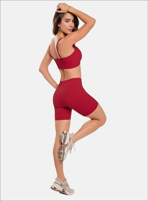 Short deportivo color rojo para mujer, marca BABALÚ, referencia 91513, vista trasera. Compra al por mayor en babalu.com.co en COP.