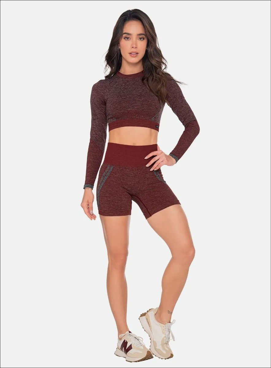Short deportivo color vino tinto para mujer, marca BABALÚ, referencia 111933, vista frontal. Compra al por mayor en babalu.com.co en COP.