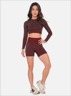Short deportivo color vino tinto para mujer, marca BABALÚ, referencia 111933, vista frontal. Compra al por mayor en babalu.com.co en COP.