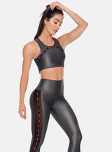 TOP DEPORTIVO MUJER TELA APARIENCIA CUERO CON ELASTICO EXPUESTO ESTAMPADO   TALLA S - M