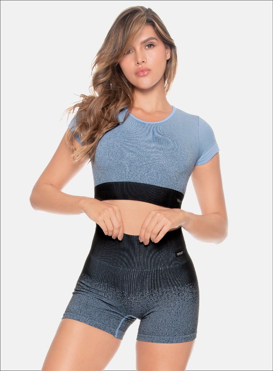 Top deportivo color azul para mujer, marca BABALÚ, referencia 109273, vista frontal. Compra al por mayor en babalu.com.co en COP.