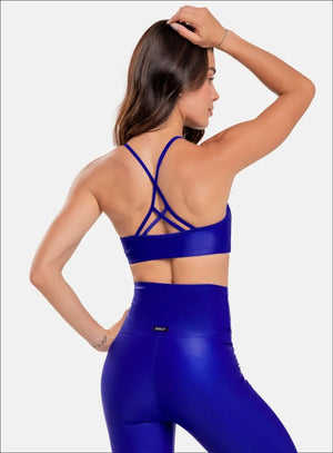 Top deportivo color azul para mujer, marca BABALÚ, referencia 90523, vista trasera. Compra al por mayor en babalu.com.co en COP.