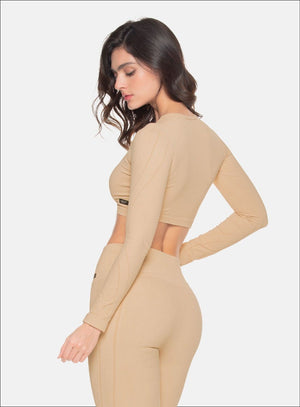 Top deportivo color beige para mujer, marca BABALÚ, referencia 109313, vista lateral. Compra al por mayor en babalu.com.co en COP.