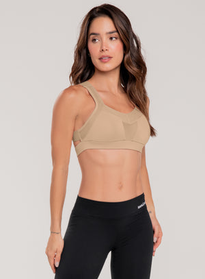 Top deportivo color beige para mujer, marca BABALÚ, referencia 92343, vista frontal. Compra al por mayor en babalu.com.co en COP.