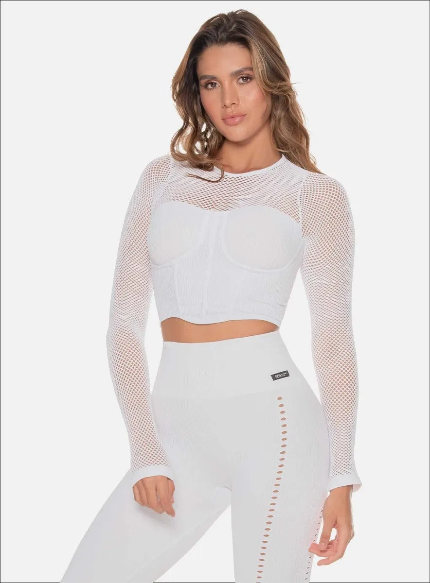 Top deportivo color blanco para mujer, marca BABALÚ, referencia 109903, vista frontal. Compra al por mayor en babalu.com.co en COP.