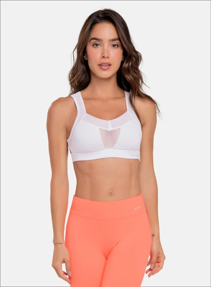 Top deportivo color blanco para mujer, marca BABALÚ, referencia 92343, vista frontal. Compra al por mayor en babalu.com.co en COP.