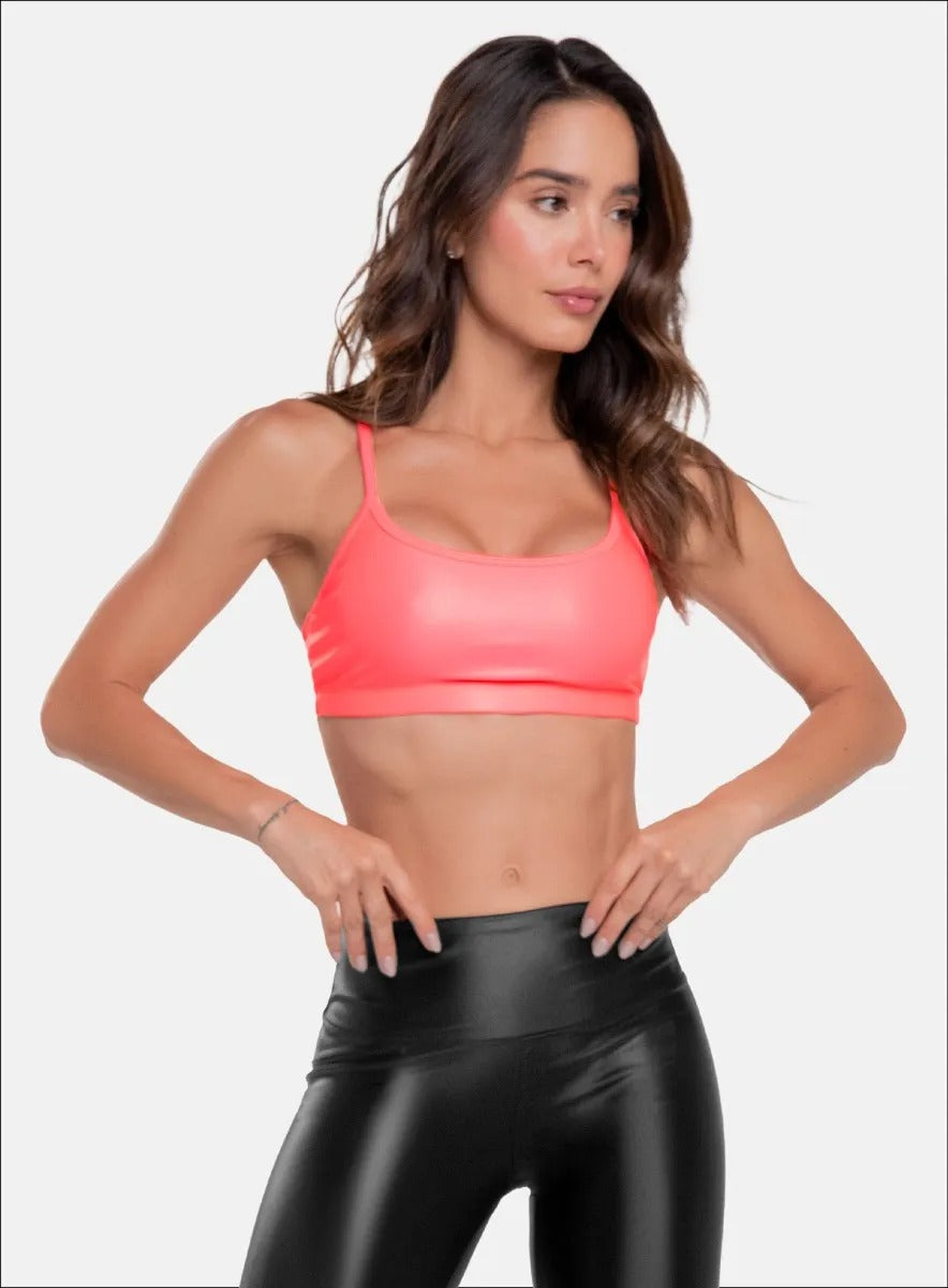 Top deportivo color coral para mujer, marca BABALÚ, referencia 90523, vista frontal. Compra al por mayor en babalu.com.co en COP.