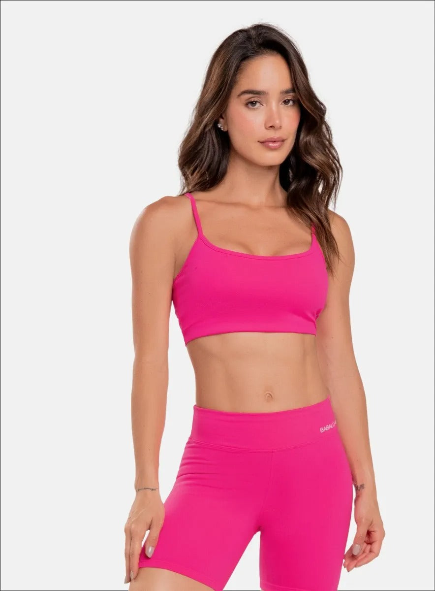Top deportivo color fucsia para mujer, marca BABALÚ, referencia 15943, vista frontal. Compra al por mayor en babalu.com.co en COP.