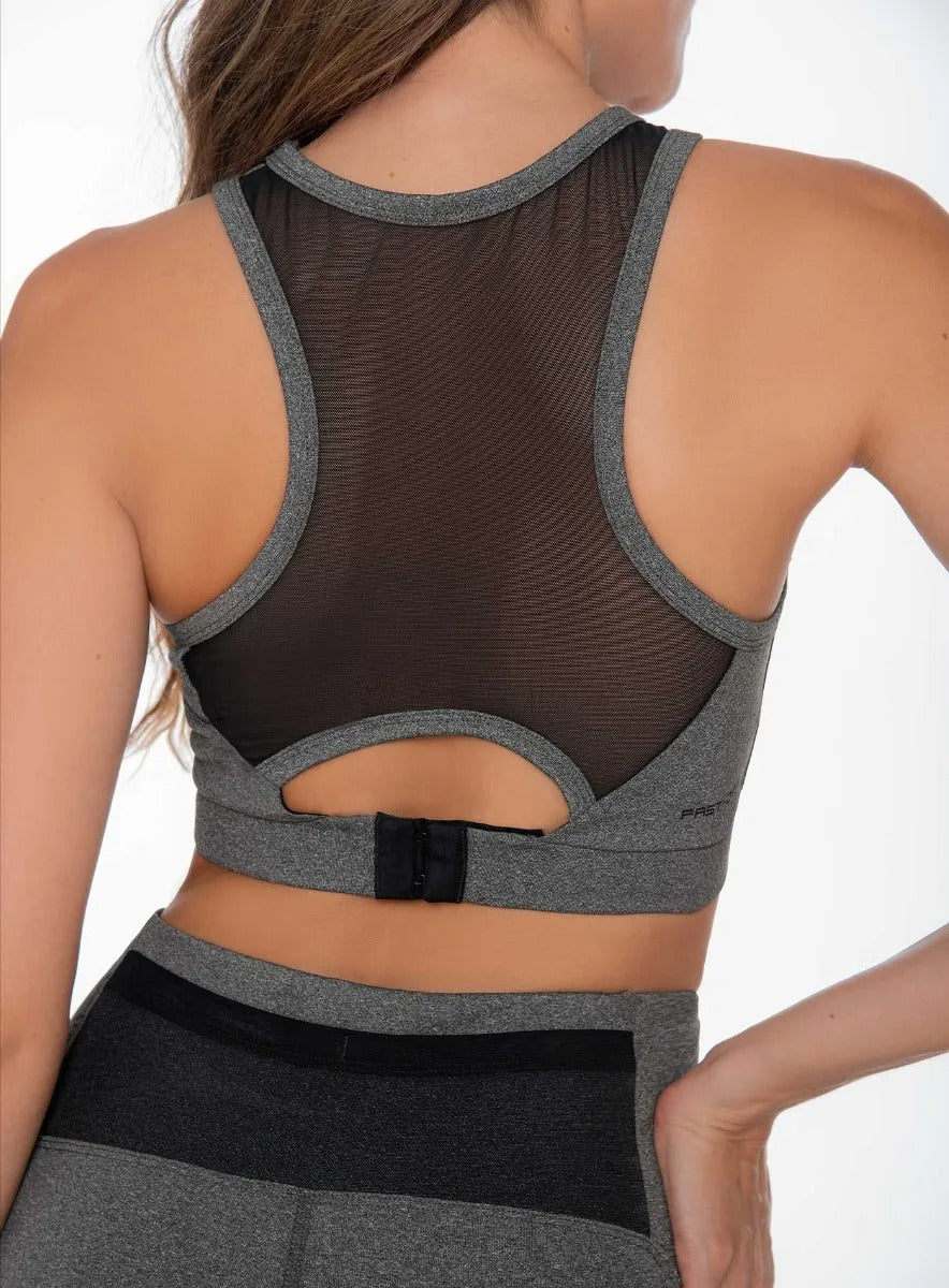 Top deportivo color gris para mujer, marca BABALÚ, referencia 110903, vista trasera. Compra al por mayor en babalu.com.co en COP.