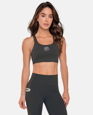 Top deportivo color gris para mujer, marca BABALÚ, referencia 111073, vista frontal. Compra al por mayor en babalu.com.co en COP.