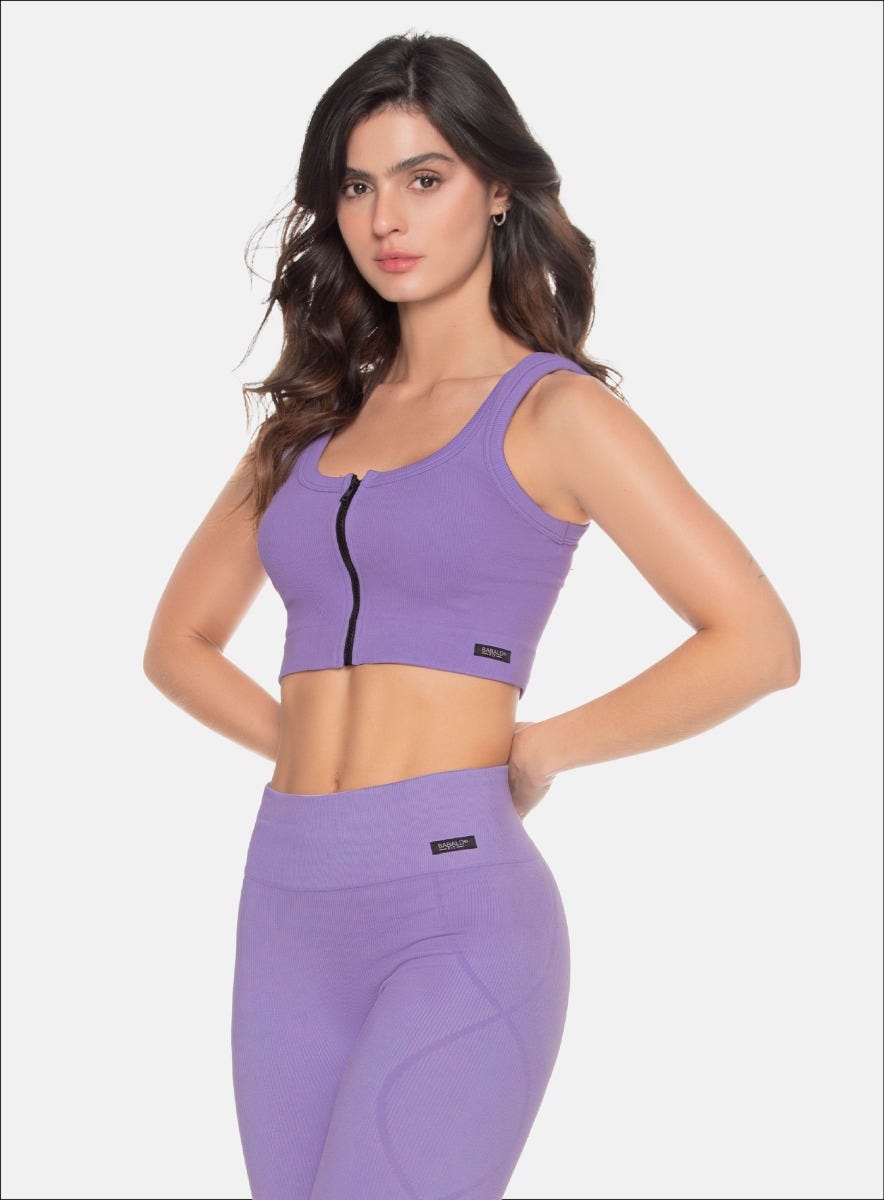 Top deportivo color lila baby para mujer, marca BABALÚ, referencia 108173, vista frontal. Compra al por mayor en babalu.com.co en COP.