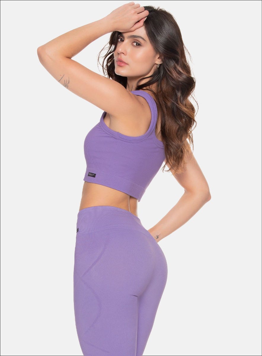 Top deportivo color lila baby para mujer, marca BABALÚ, referencia 108173, vista lateral. Compra al por mayor en babalu.com.co en COP.
