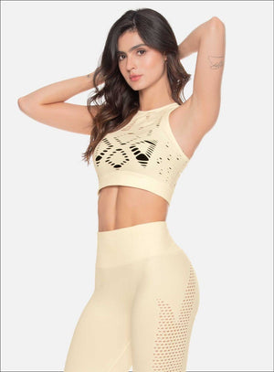 Top deportivo color marfil para mujer, marca BABALÚ, referencia 108253, vista frontal. Compra al por mayor en babalu.com.co en COP.