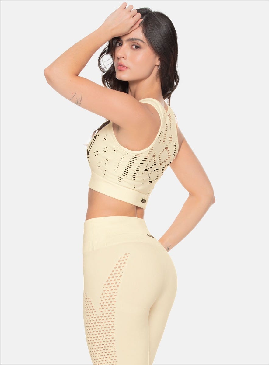 Top deportivo color marfil para mujer, marca BABALÚ, referencia 108253, vista lateral. Compra al por mayor en babalu.com.co en COP.