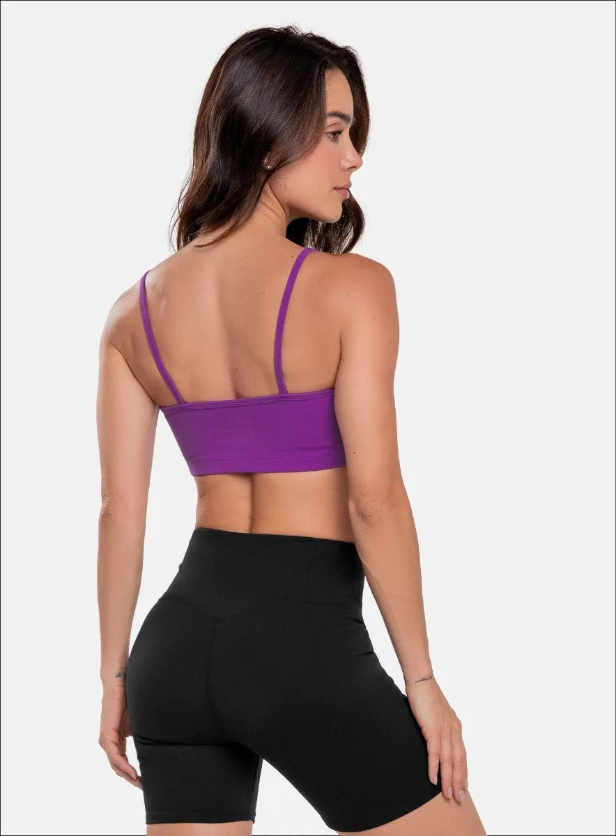 Top deportivo color morado para mujer, marca BABALÚ, referencia 15943, vista trasera. Compra al por mayor en babalu.com.co en COP.