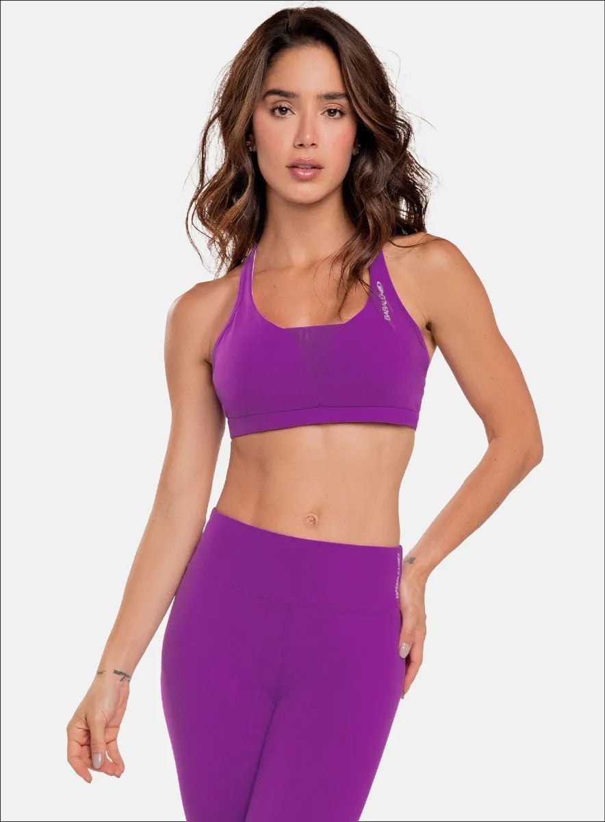 Top deportivo color morado para mujer, marca BABALÚ, referencia 32553, vista frontal. Compra al por mayor en babalu.com.co en COP.