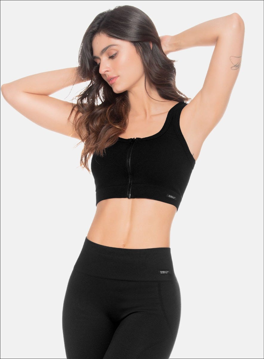 Top deportivo color negro para mujer, marca BABALÚ, referencia 108173, vista frontal. Compra al por mayor en babalu.com.co en COP.