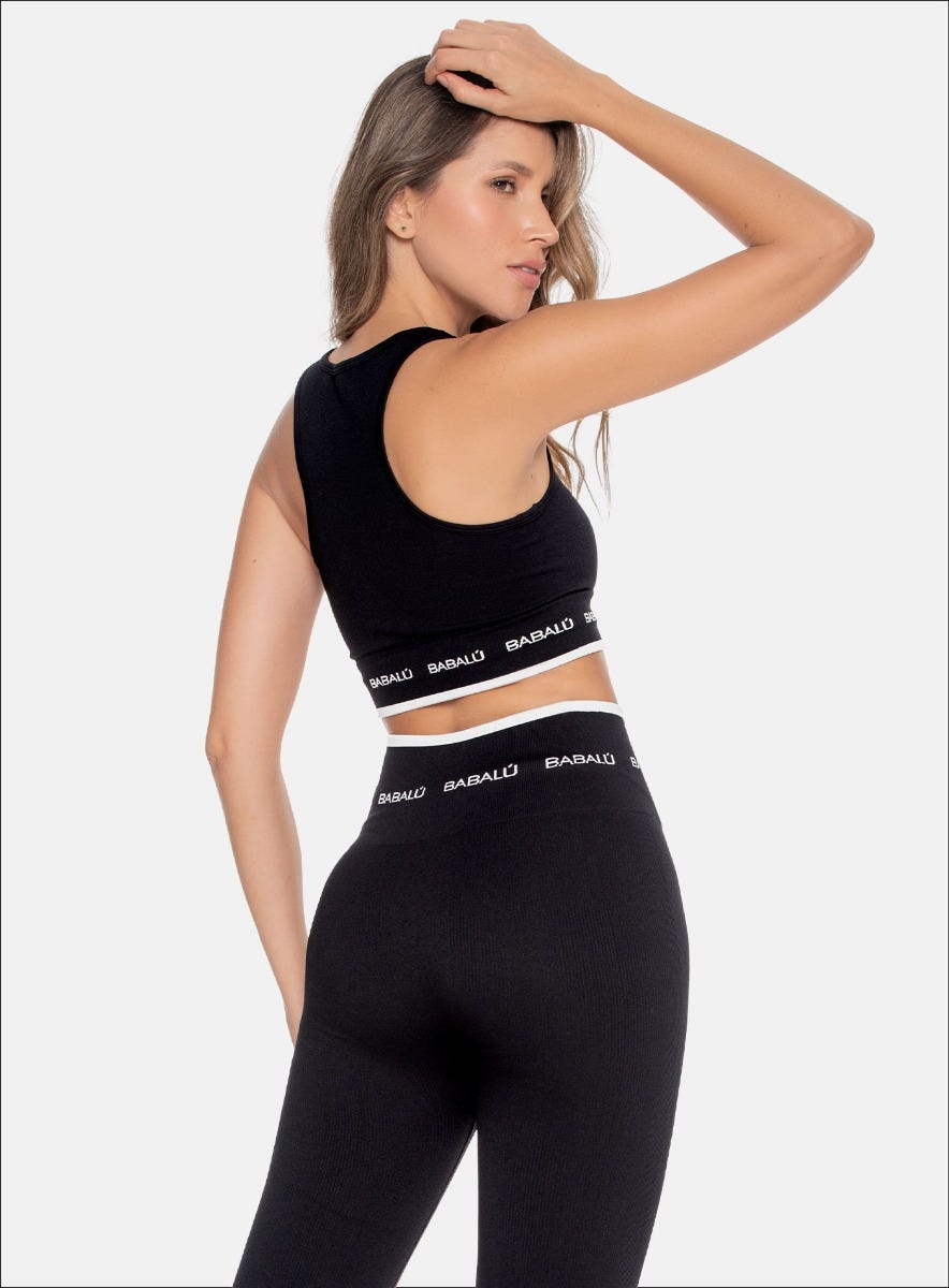Top deportivo color negro para mujer, marca BABALÚ, referencia 109293, vista trasera. Compra al por mayor en babalu.com.co en COP.