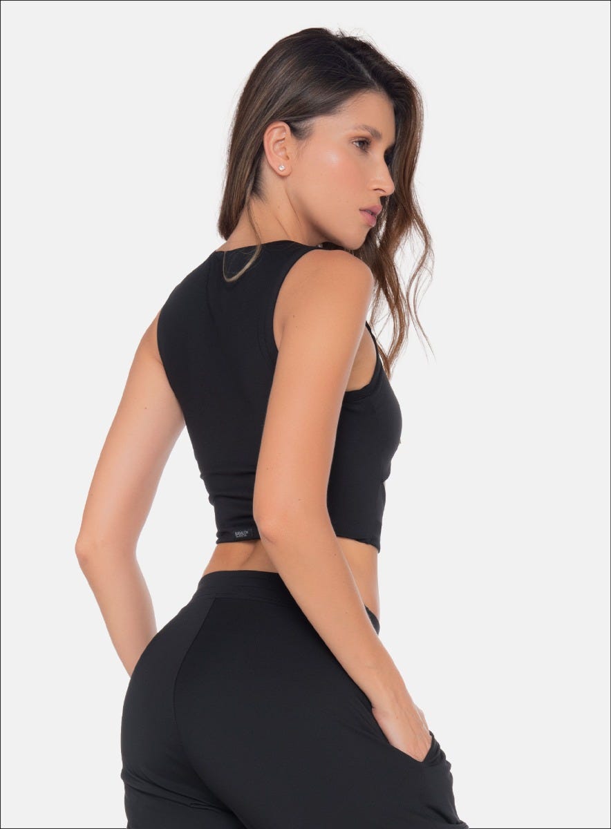Top deportivo color negro para mujer, marca BABALÚ, referencia 111423, vista lateral. Compra al por mayor en babalu.com.co en COP.