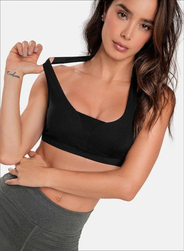 Top deportivo color negro para mujer, marca BABALÚ, referencia 32553, vista detalle. Compra al por mayor en babalu.com.co en COP.