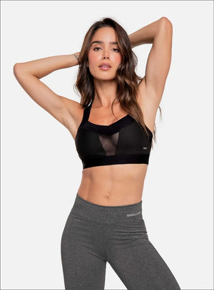 Top deportivo color negro para mujer, marca BABALÚ, referencia 92343, vista frontal. Compra al por mayor en babalu.com.co en COP.