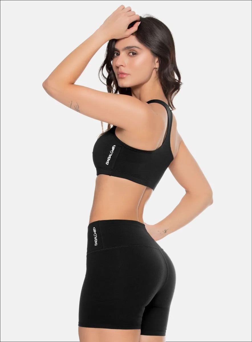 Top deportivo color negro para mujer, marca BABALÚ, referencia 97293, vista lateral. Compra al por mayor en babalu.com.co en COP.