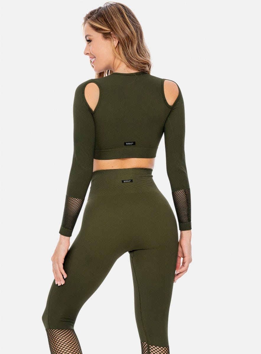 Top deportivo color verde para mujer, marca BABALÚ, referencia 106033, vista trasera. Compra al por mayor en babalu.com.co en COP.