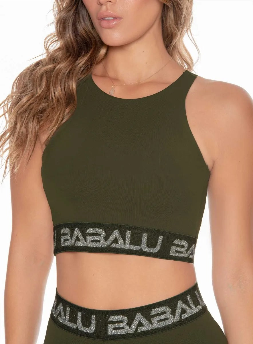 Top deportivo color verde para mujer, marca BABALÚ, referencia 110243, vista frontal. Compra al por mayor en babalu.com.co en COP.