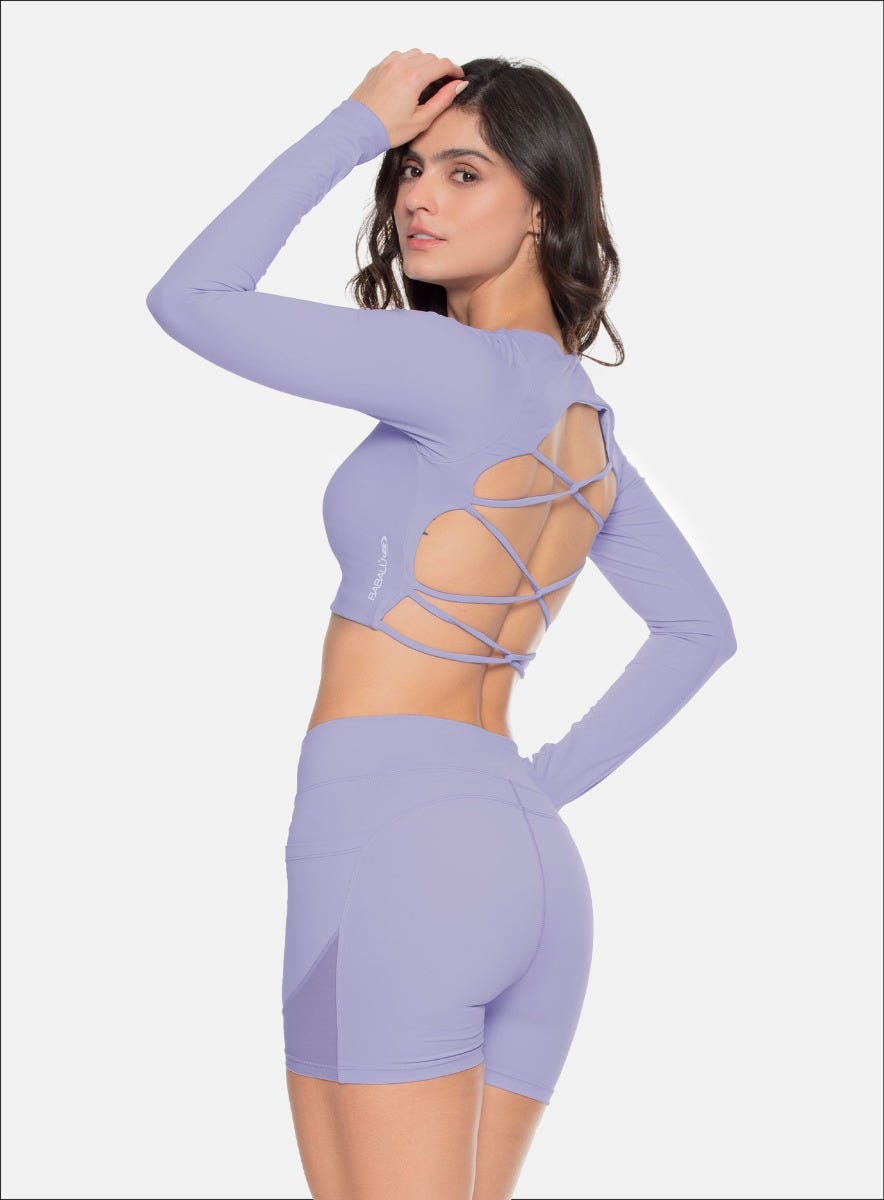 TOP DAMA MANGA LARGA ESPALDA ABIERTA CON SESGO ENTRE CRUZADOS