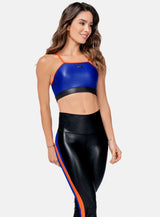 TOP DEPORTIVO MUJER TELA APARIENCIA CUERO CON ELÁSTICO INTERNO TALLA S - M