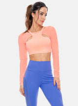 TOP DEPORTIVO MUJER MANGA LARGA CON CORTES EN TELA SEMI TRANSPARENTE TALLA S - M