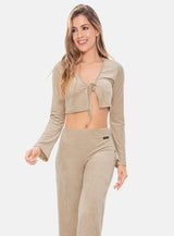 TOP DEPORTIVO MUJER MANGA LARGA DE ANUDAR EN FRENTE EN TELA TIPO GAMUZA TALLA S - M - ¡PRECIO ESPECIAL!