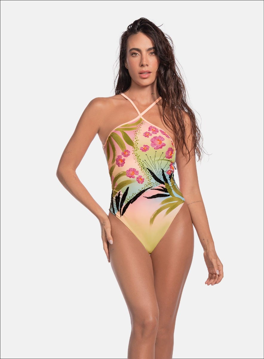 VESTIDO DE BA;O COMPLETO ESCOTE EN ESPALDA SULIMADO EN FLORES CON BORDADO CANUTILLO