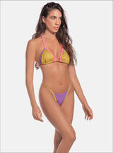 VESTIDO DE BAÑO DOS PIEZAS TELA CON EFECTO BRILLO COMBINADO EN COLORES